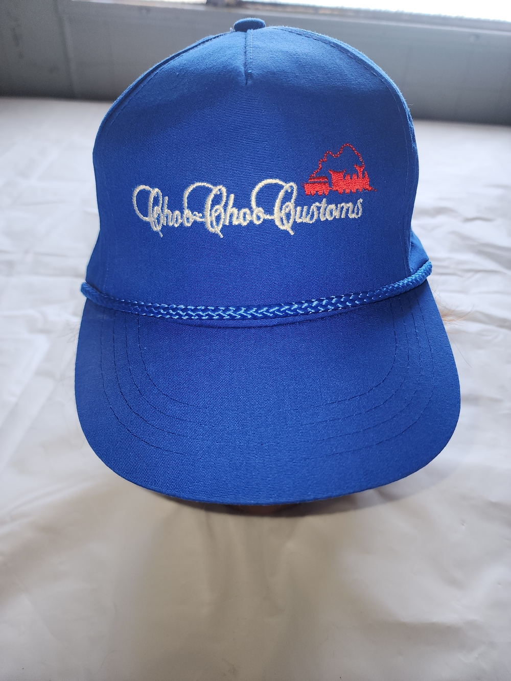 Choo-Choo Customs Blue Embroidered Rope-Front Trucker Hat
